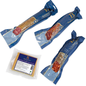 Lote 2: Chorizo Ibérico, Salchichón ibérico, Caña de Lomo de Cebo 50% y Cuña de Queso de Oveja